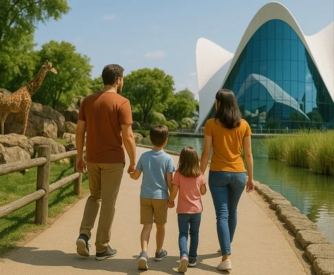 Familia con niños visitando el Bioparc y el Oceanográfico de Valencia
