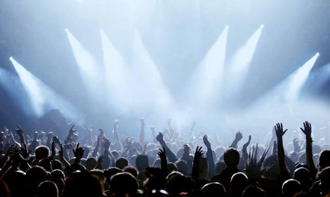 Jóvenes bailando en un concierto de música.