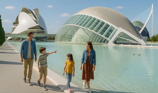 Familia en la Ciudad de las Artes y las Ciencias de Valencia