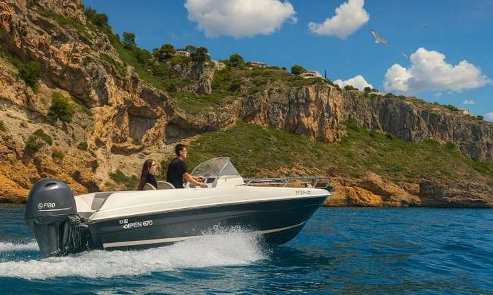 Pareja navegando en barco por Denia