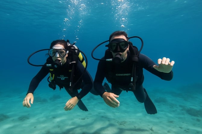 Buceadores en las aguas de Dénia, Alicante