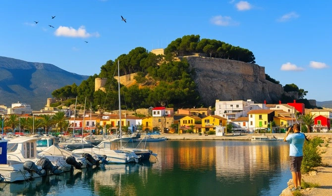 Dénia, con su costa, sus barcos, sus casas pintorescas y su vegetación