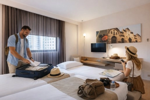 Turistas en una habitación del hotel Barceló de Valencia