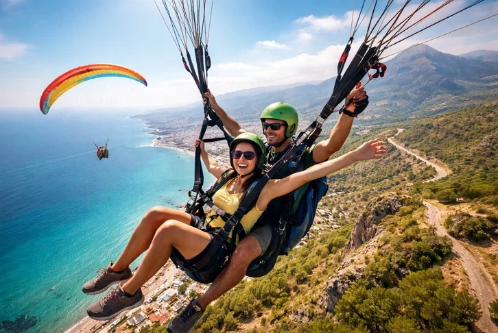 Turista volando en papapente por el cielo de Alicante.