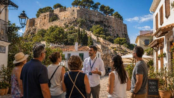 Turistas con guía turístico visitando Denia